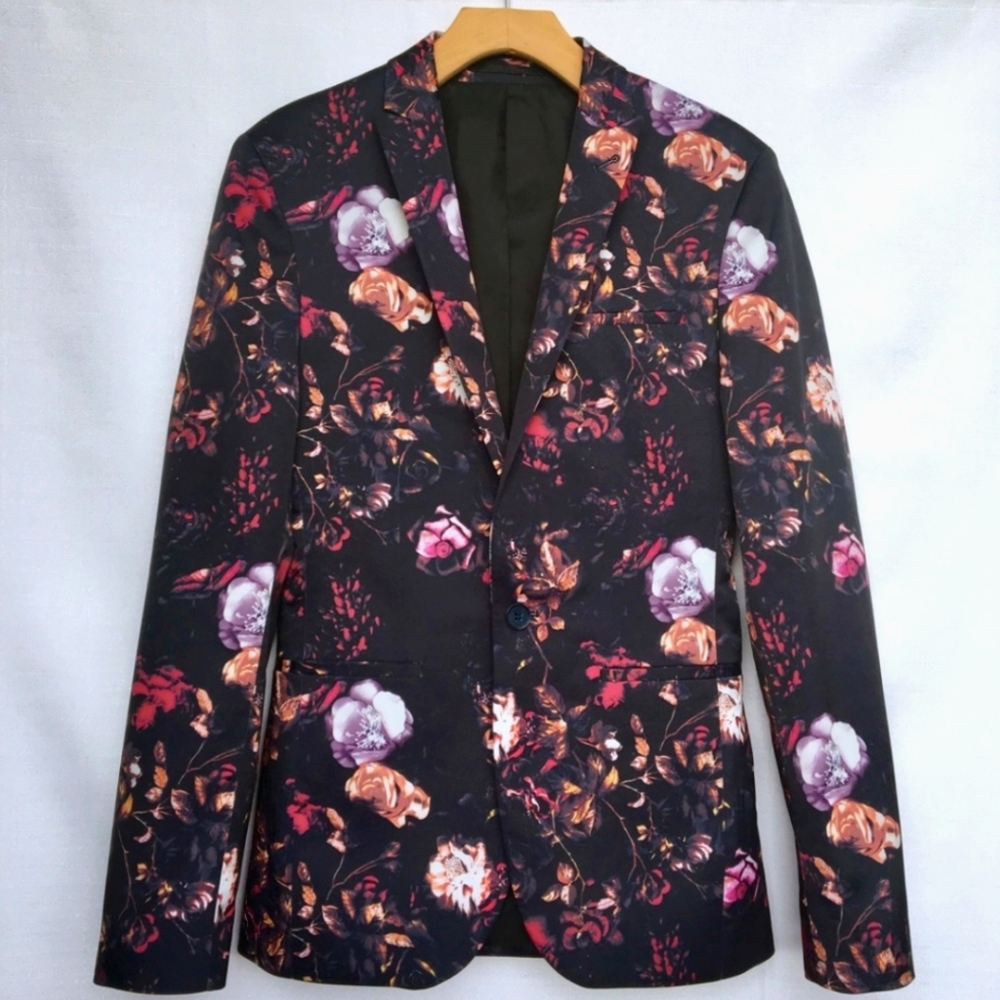 Asos Dark Floral Men's Blazer Jacket 38R Jewel Tone Maximalist